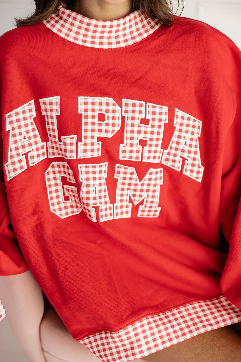 Alpha Gamma Gingham Mockneck