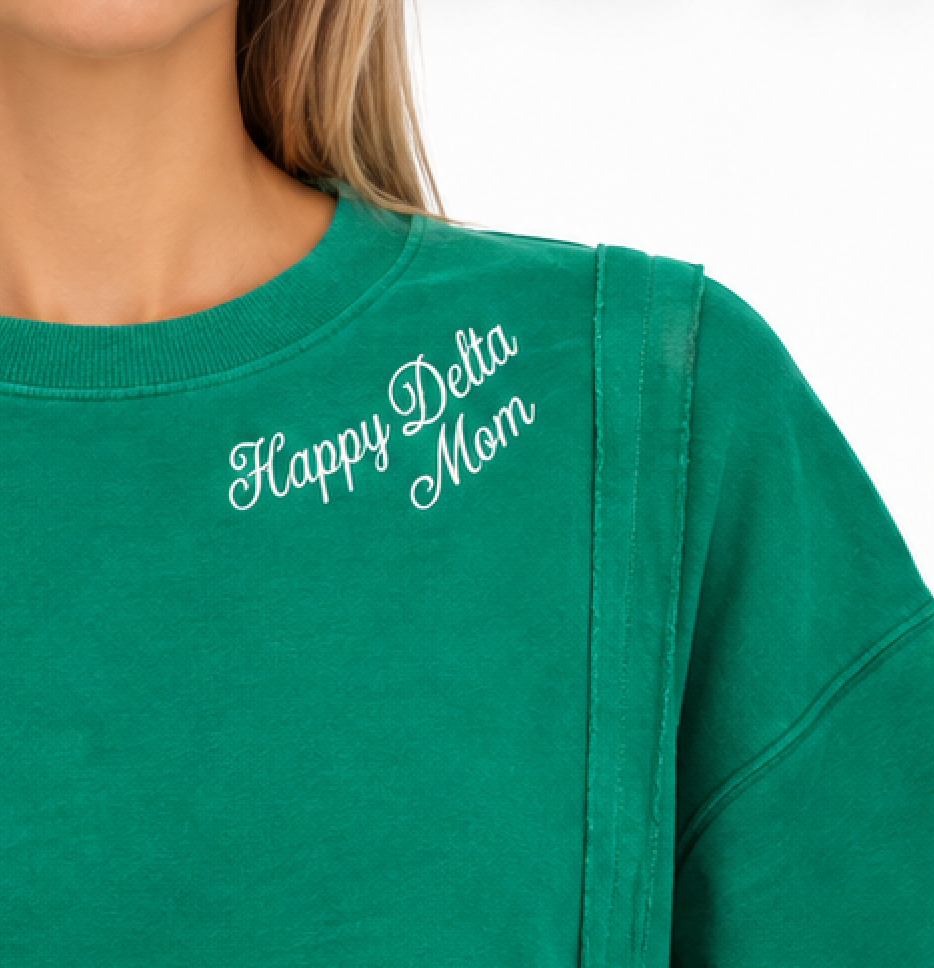 Green Kappa Delta Mom Embroidered Neckline Pullover