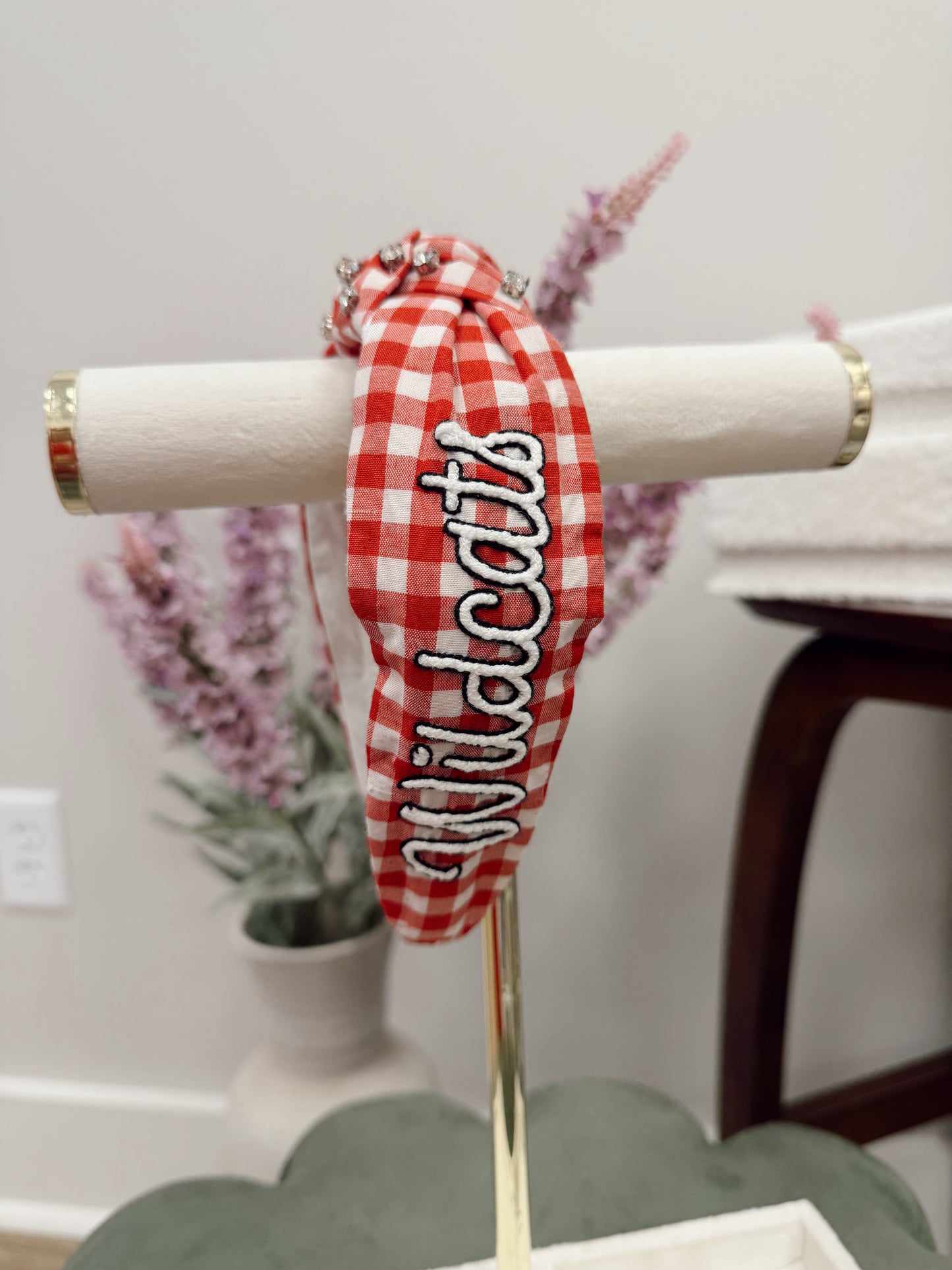 Red Gingham Wildcats Headband