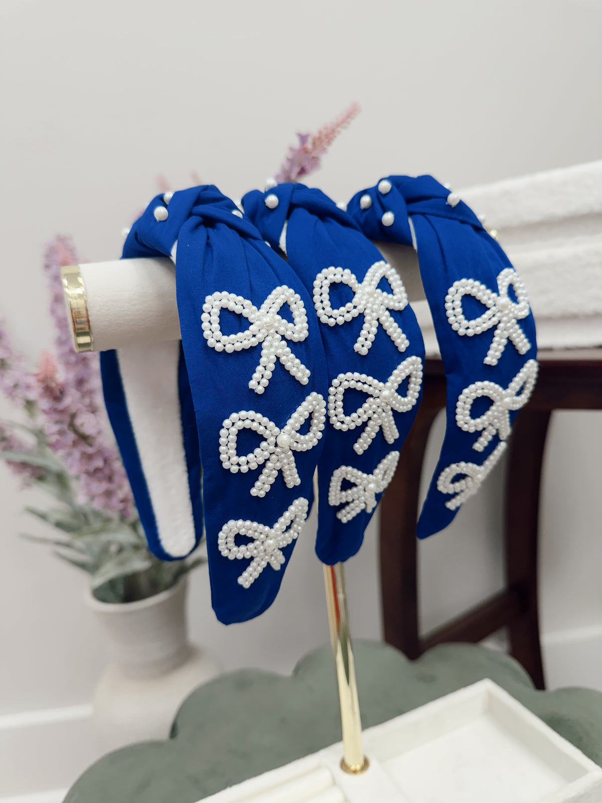 Blue Bows Beaded Headband