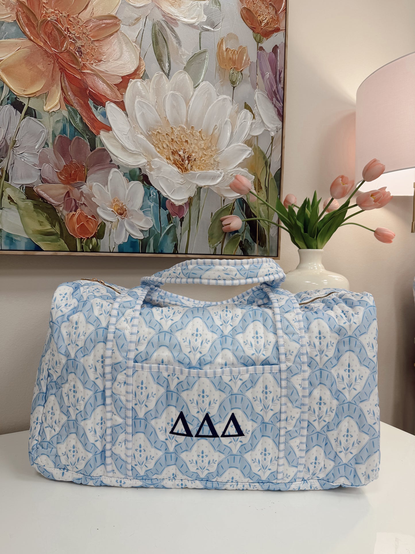 Tri Delta Blue Quilted Duffle Bag