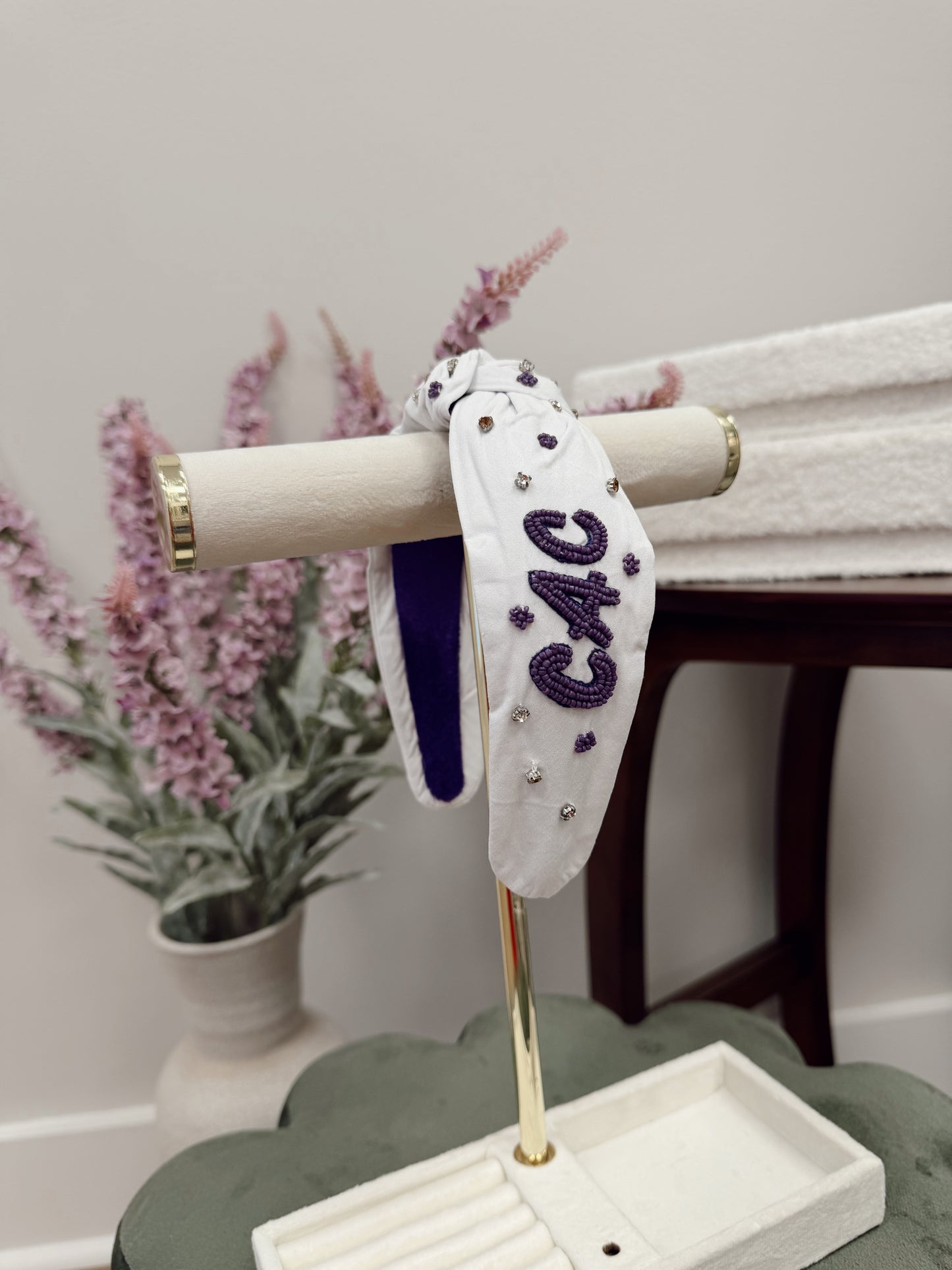 White/Purple CAC Mustangs Headband