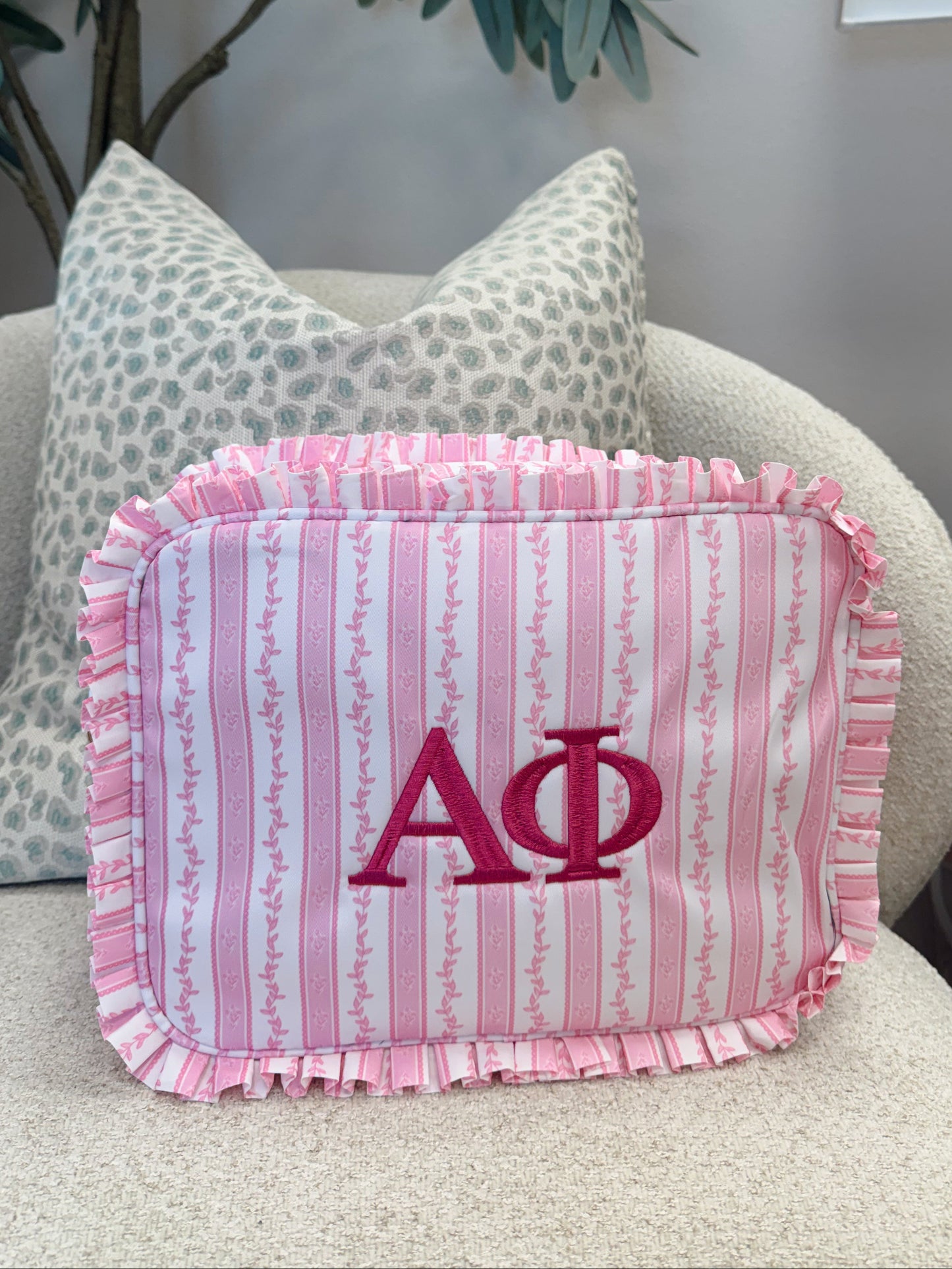Alpha Phi Ruffle Makeup Bag