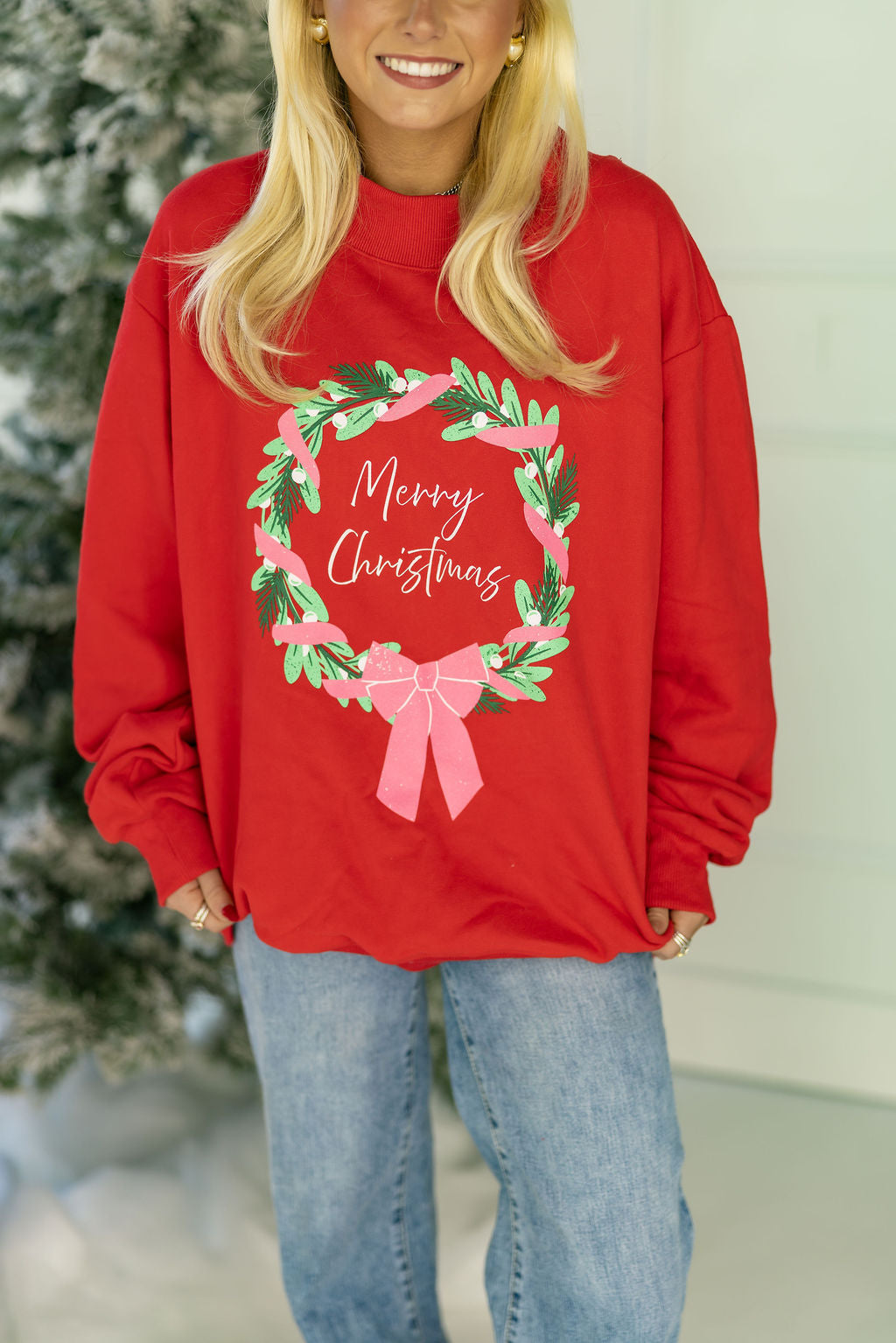 Merry Christmas Wreath Mockneck