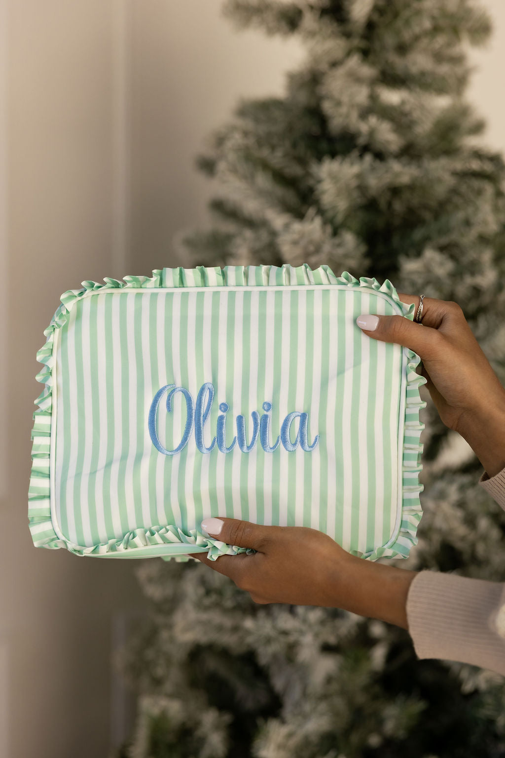 Ruffle Makeup Bag  Embroidered