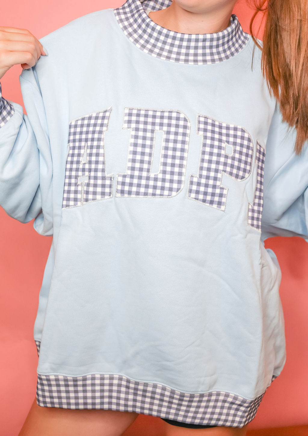 Alpha Delta Pi Gingham Mockneck