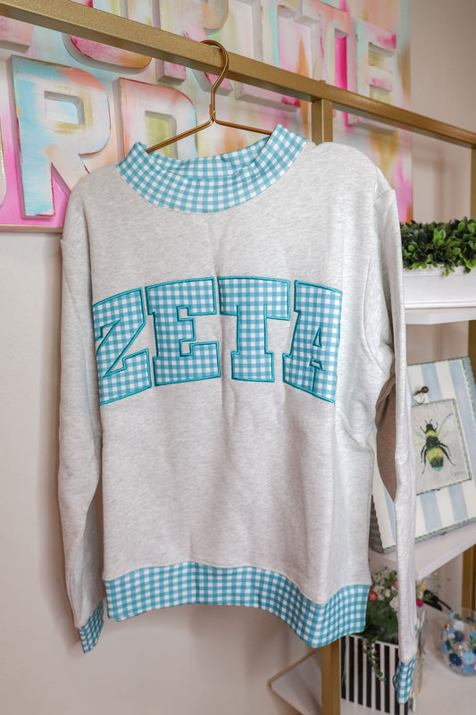Zeta Tau Alpha Gingham Mockneck
