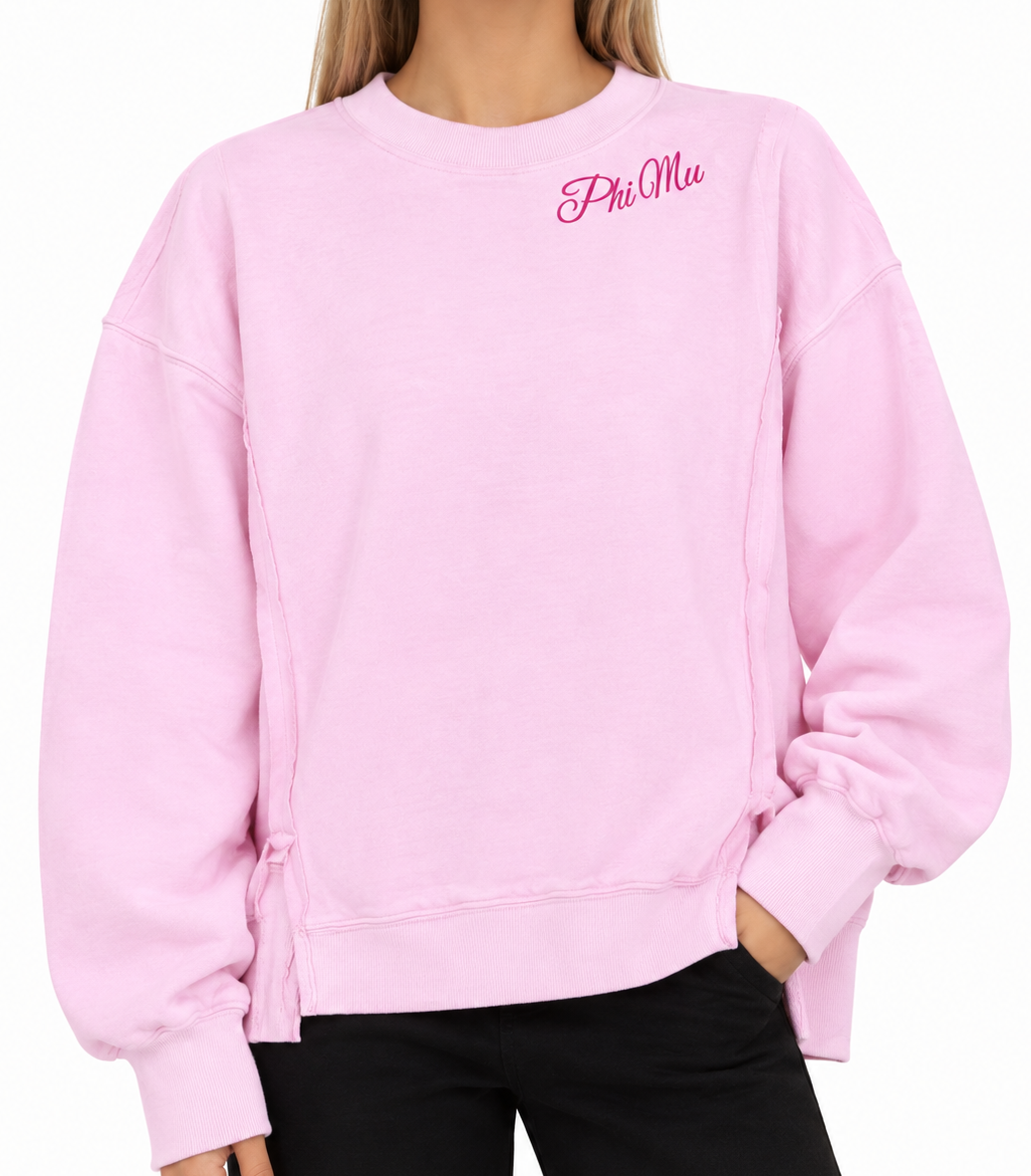Phi Mu Neckline Embroidered Pullover