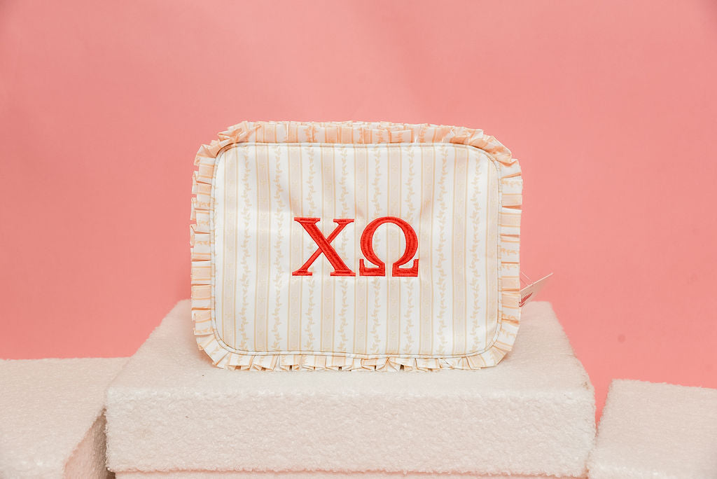 Chi Omega Ruffle Makeup Bag