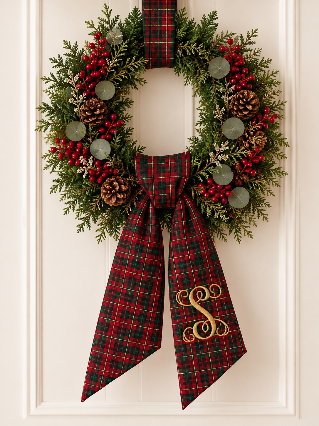 Plaid Wreath Sash Custom Embroidered