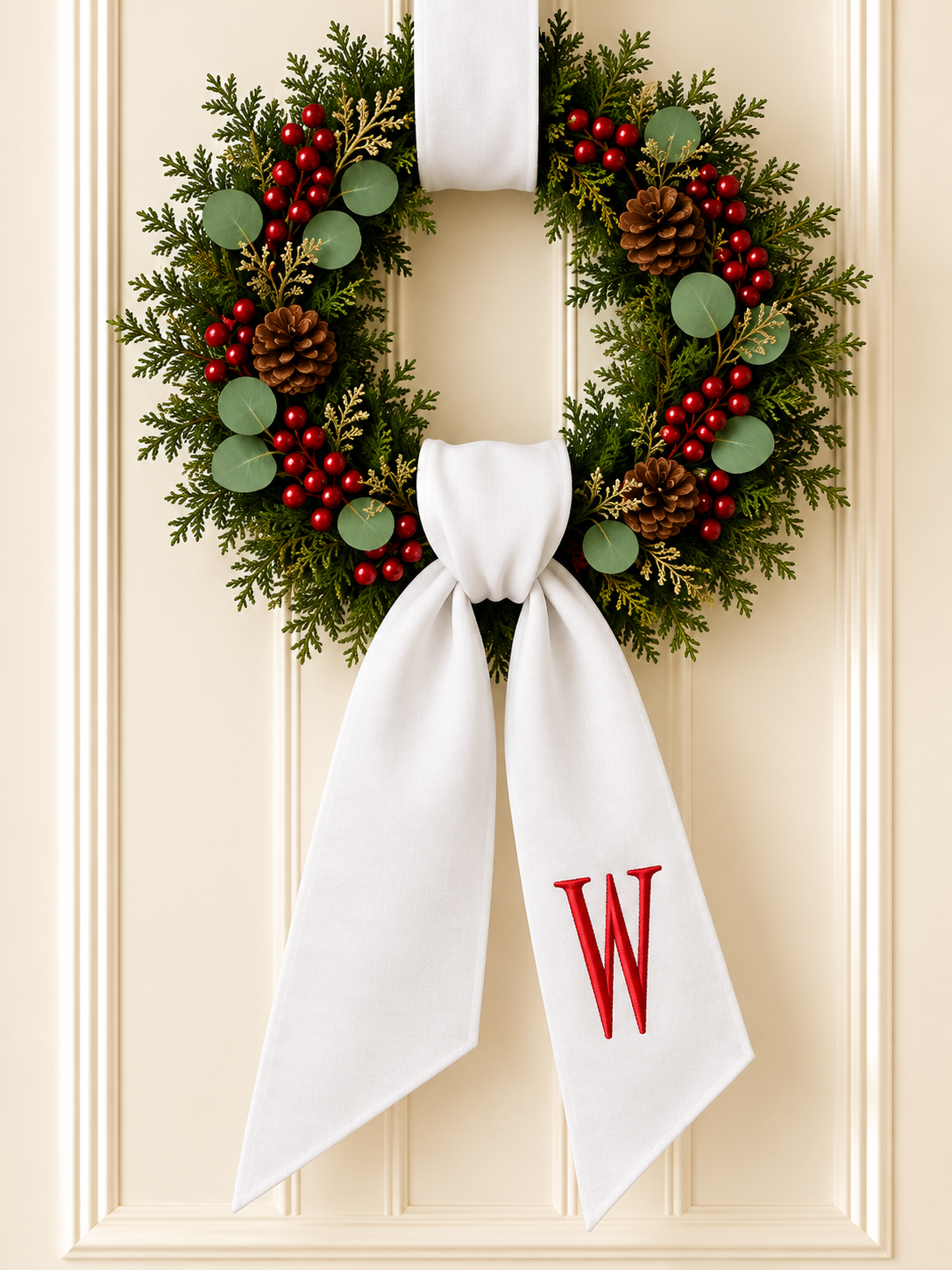 White Wreath Sash Embroidered