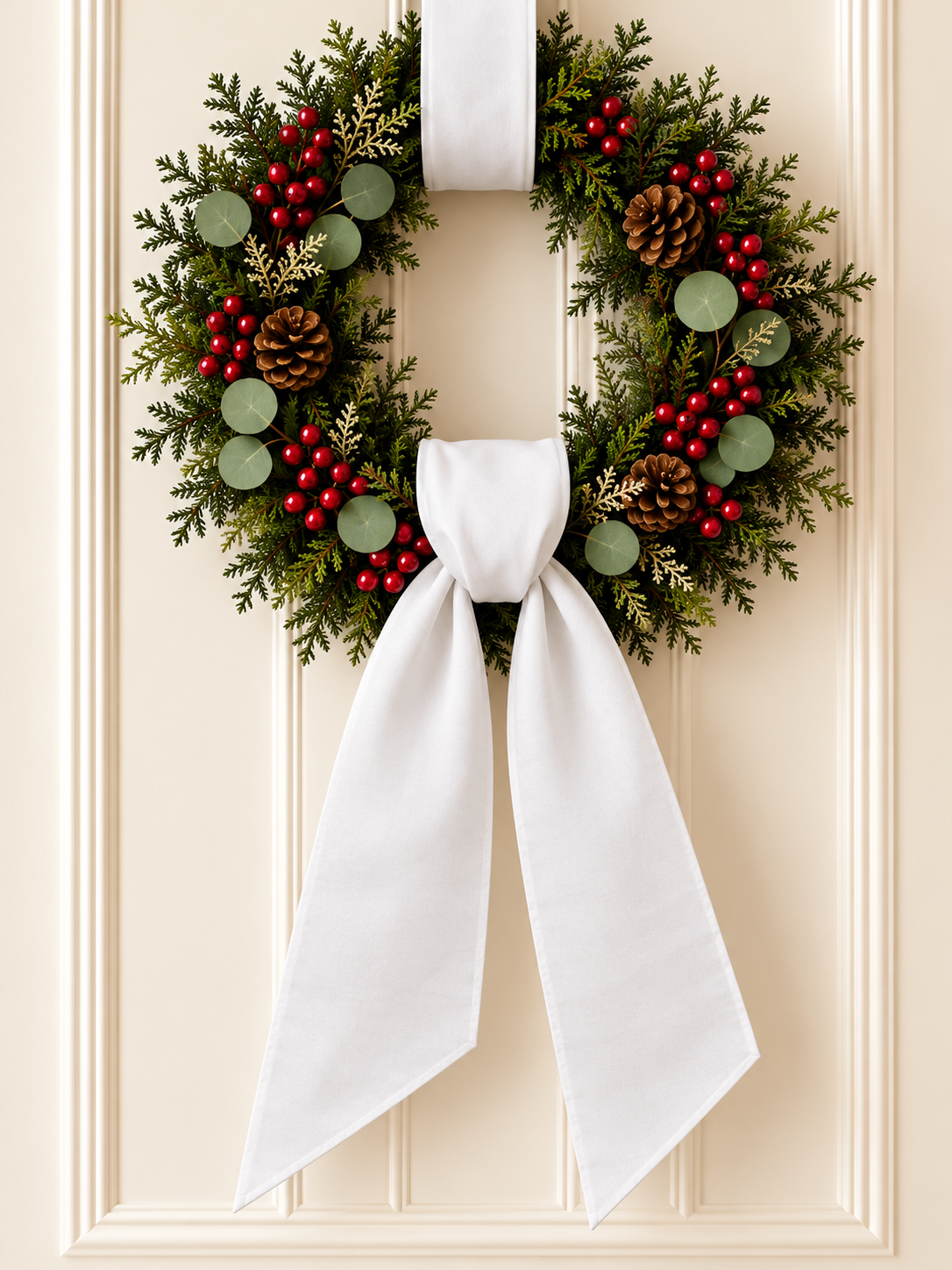 White Wreath Sash Embroidered
