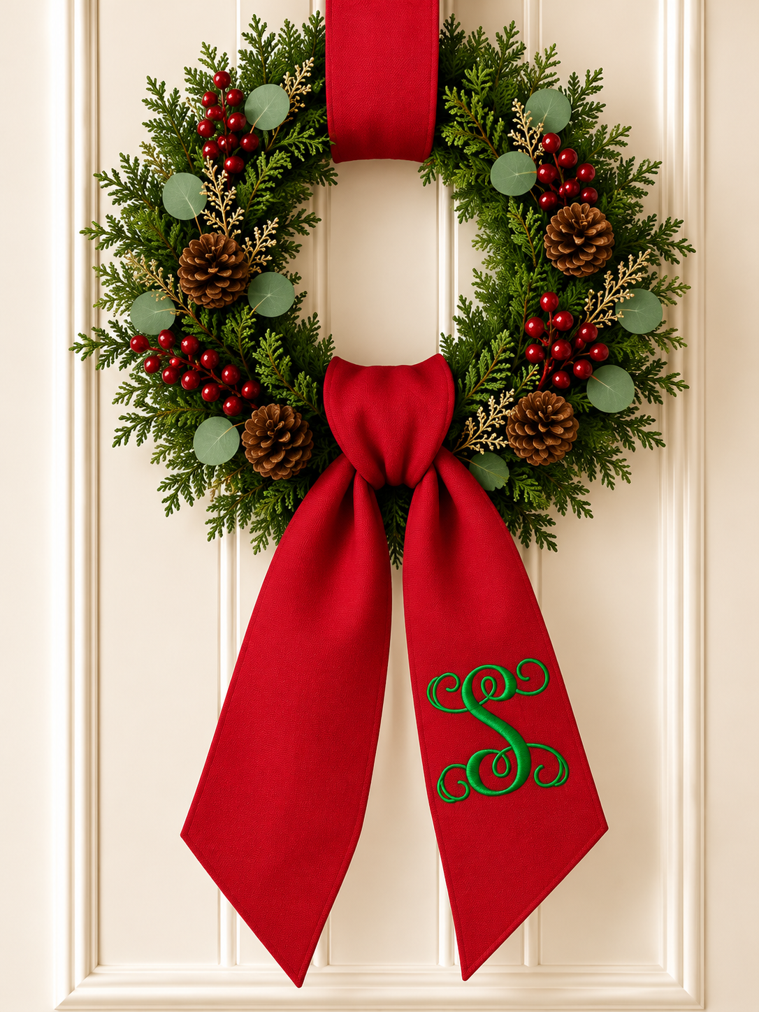 Red Wreath Sash Embroidered