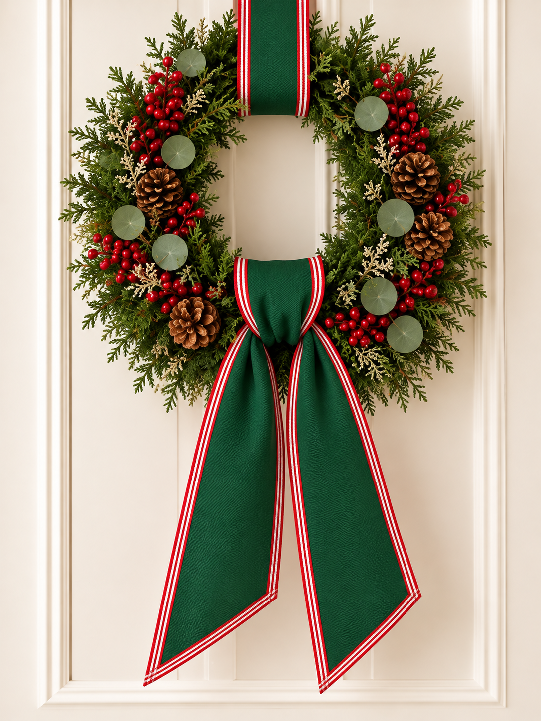 Green Wreath Sash w/ Red Stripe Trim Embroidered