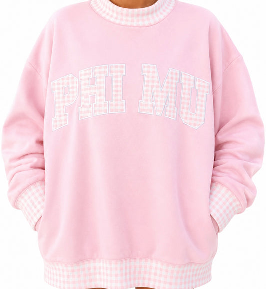 Phi Mu Gingham Mockneck