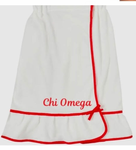 Towel wrap white with red trim