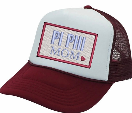 Pi Phi mom trucker hat (maroon)