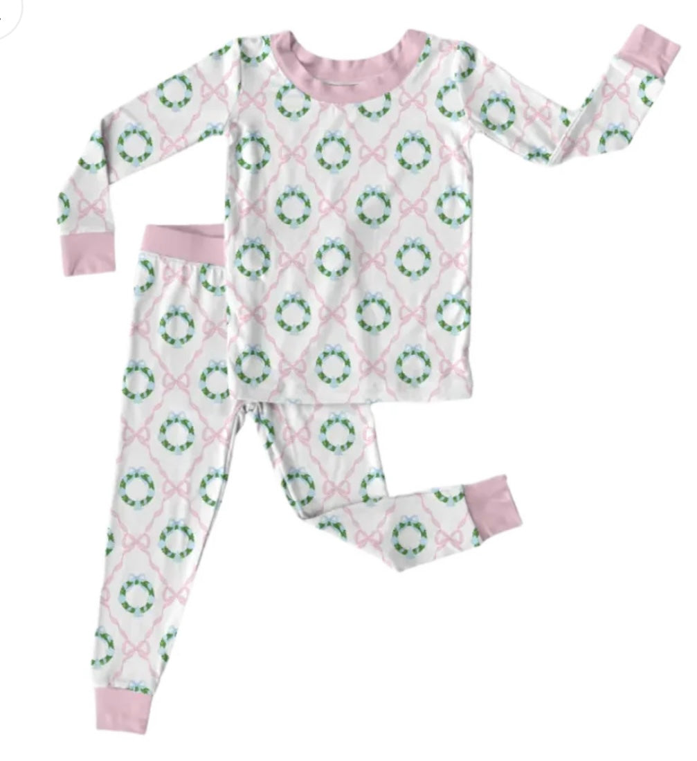Kids Wreath + bow pajamas