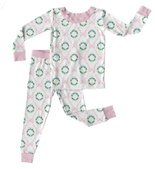 Kids Wreath + bow pajamas