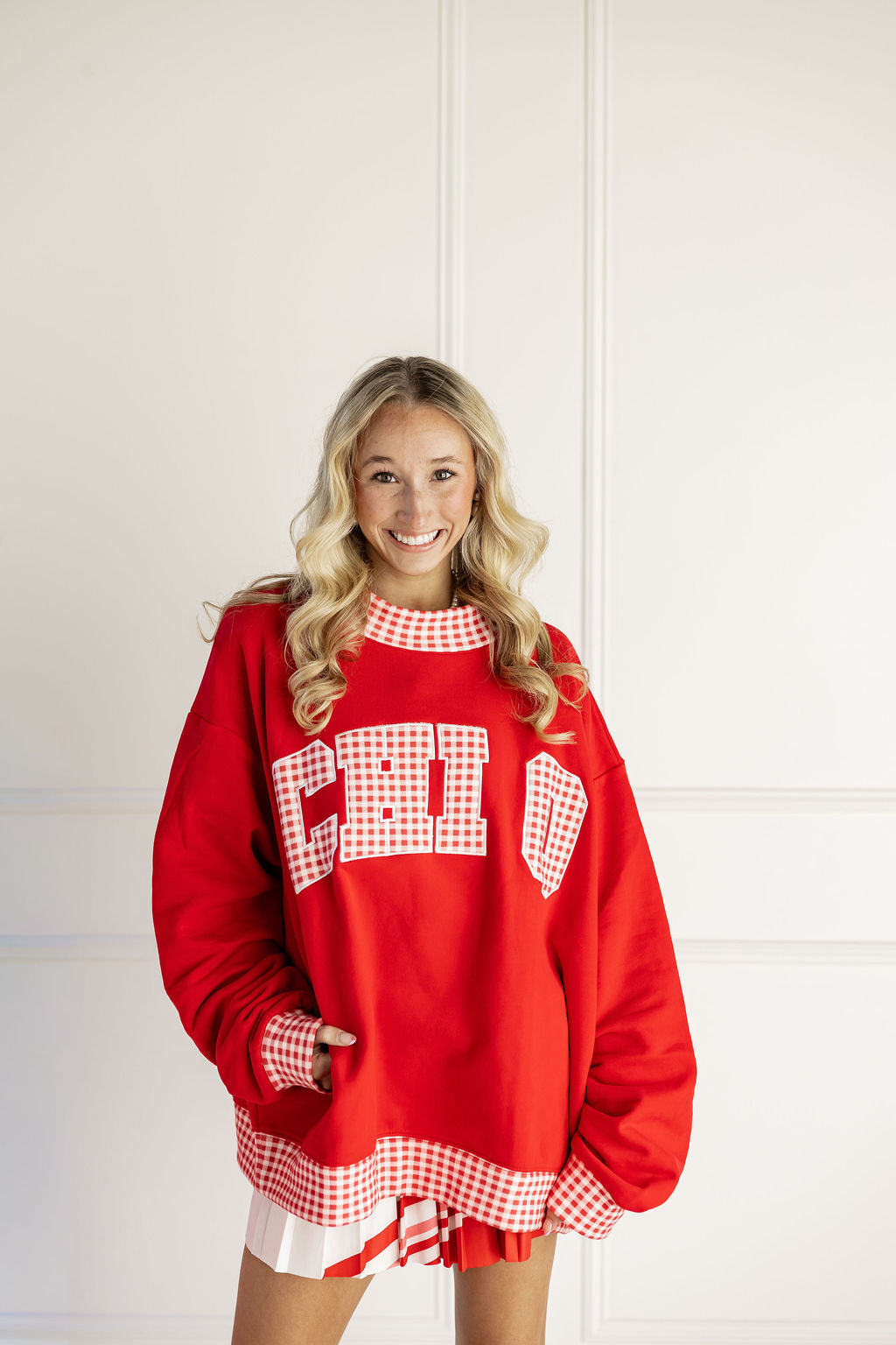 Chi Omega Gingham Mockneck