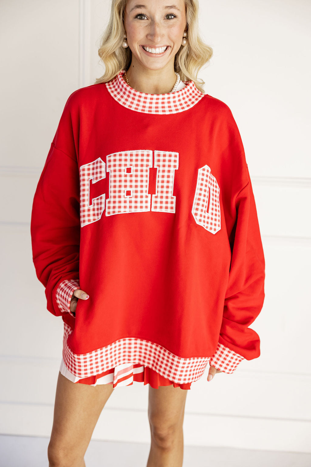 Chi Omega Gingham Mockneck
