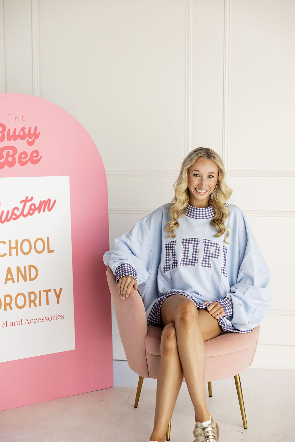 Alpha Delta Pi Gingham Mockneck