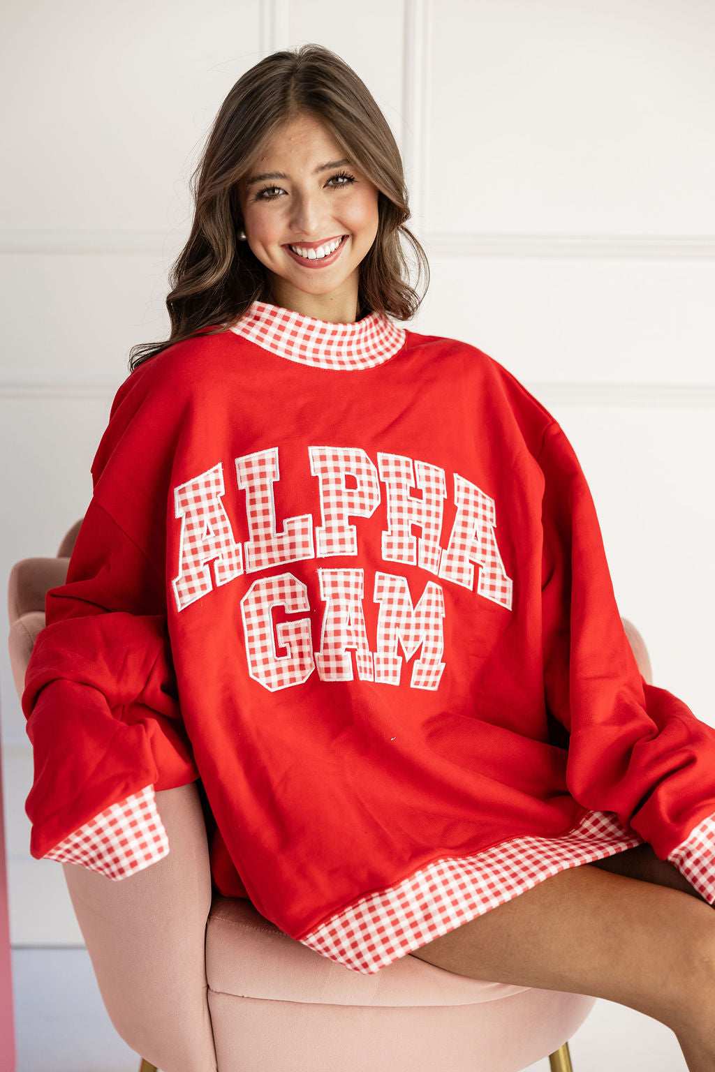 Alpha Gamma Gingham Mockneck