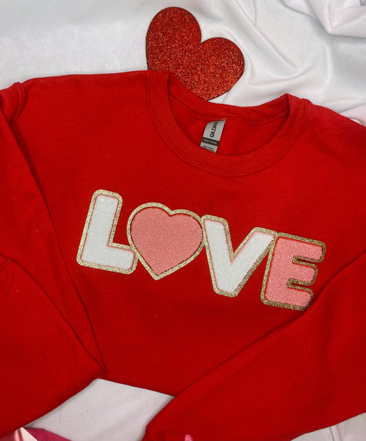 "LOVE" Patch Red Sweatshirt Womens