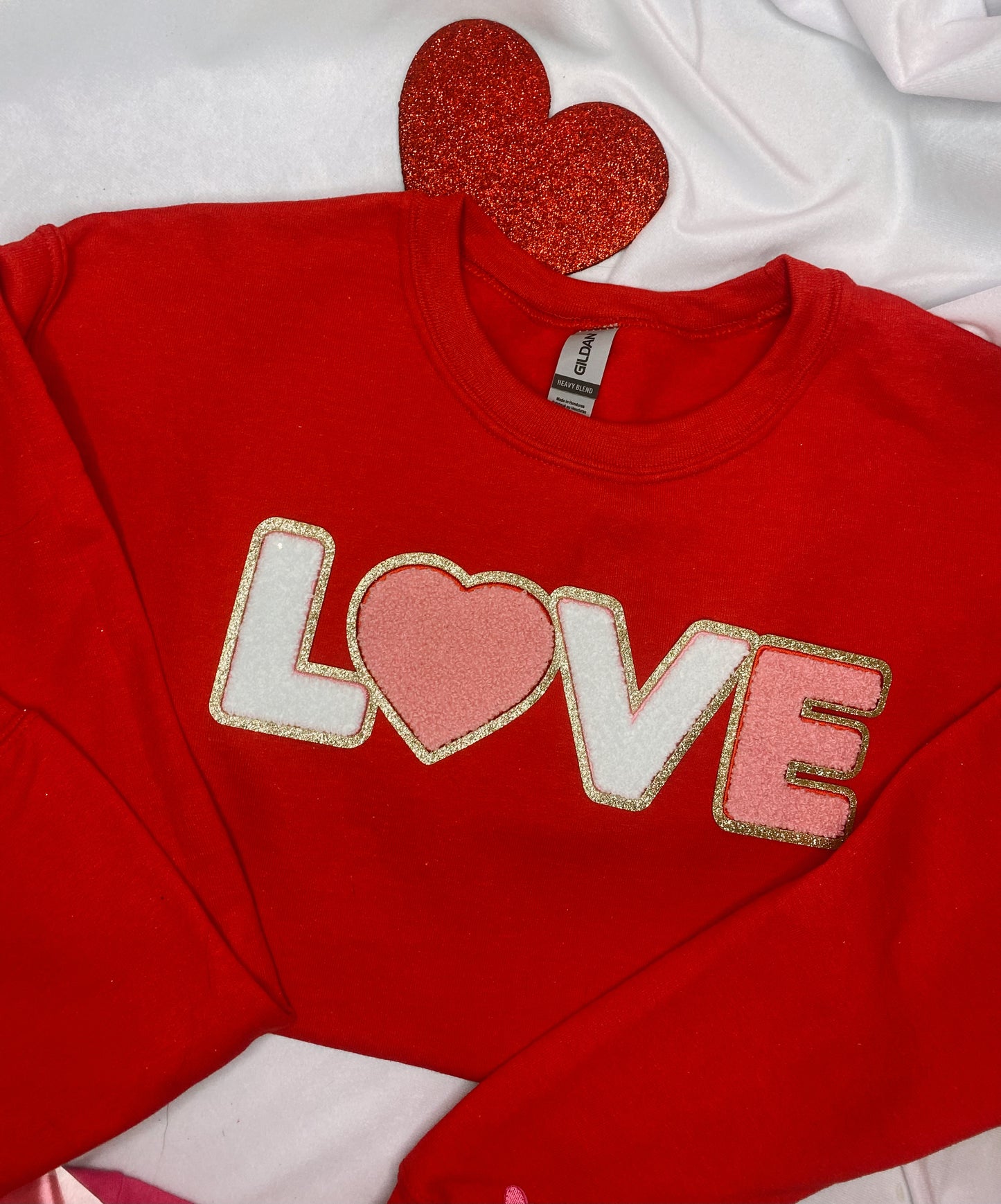 "LOVE" Patch Red Sweatshirt Womens