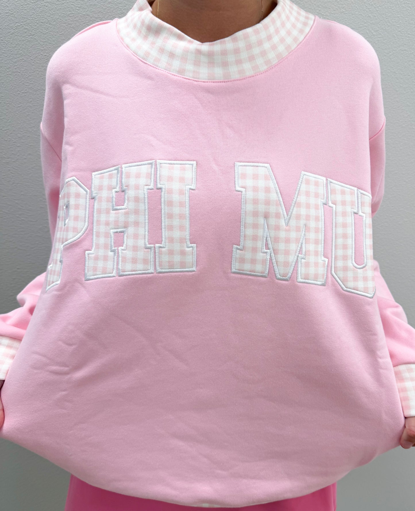 Phi Mu Gingham Mockneck