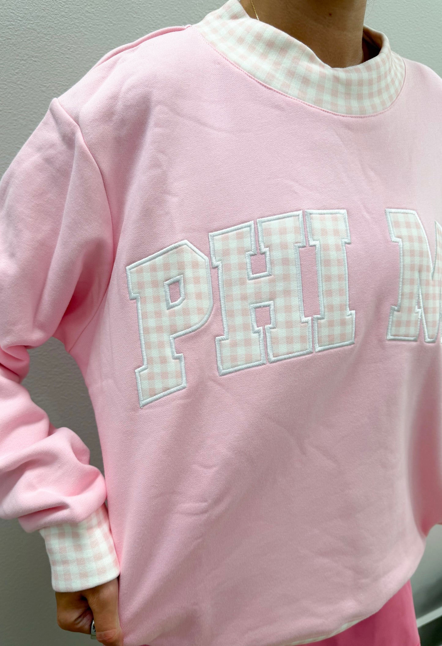 Phi Mu Gingham Mockneck