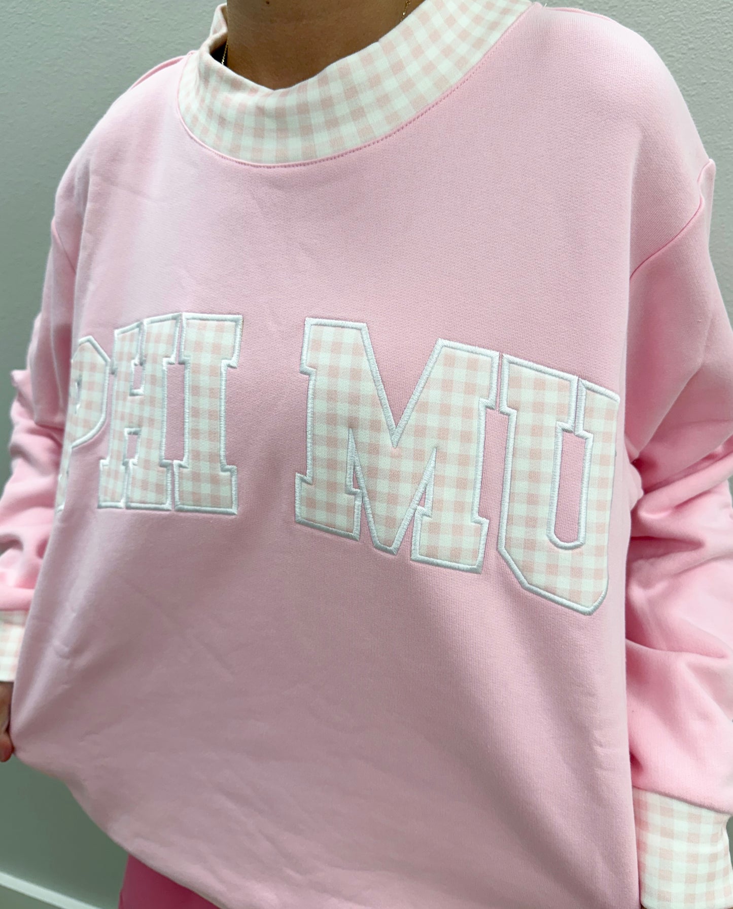 Phi Mu Gingham Mockneck