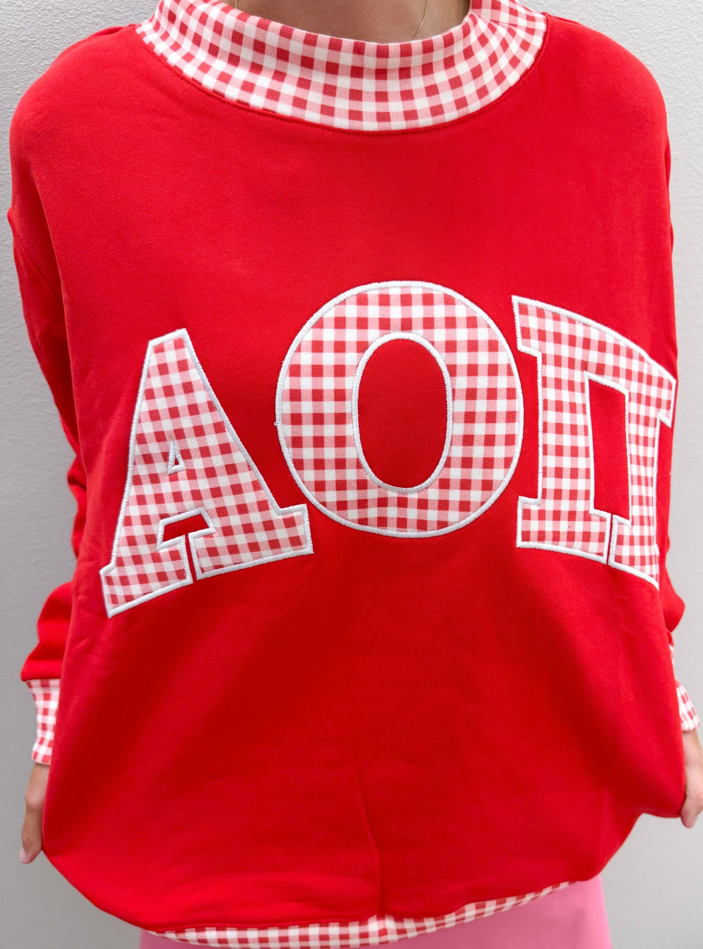 Alpha Omicron Pi Gingham Mockneck