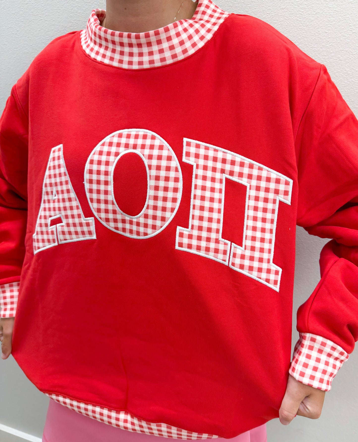 Alpha Omicron Pi Gingham Mockneck