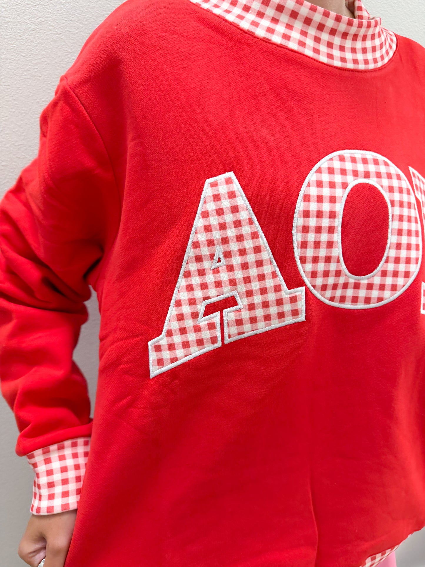 Alpha Omicron Pi Gingham Mockneck