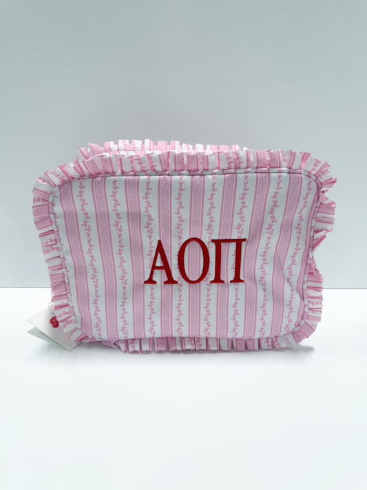 Alpha Omicron Pi Ruffle Makeup Bag Floral
