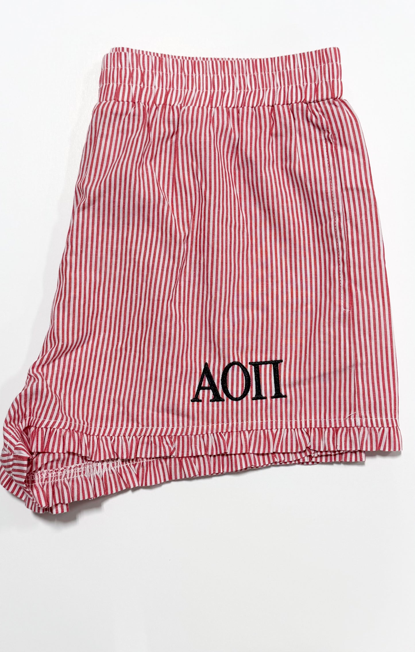 Alpha Omicron Pi Stripe Shorts Red