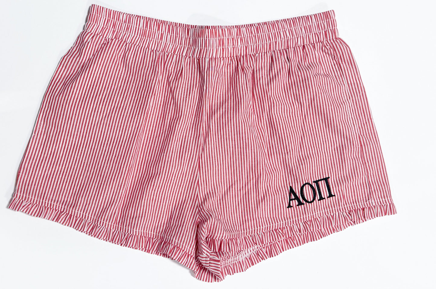 Alpha Omicron Pi Stripe Shorts Red