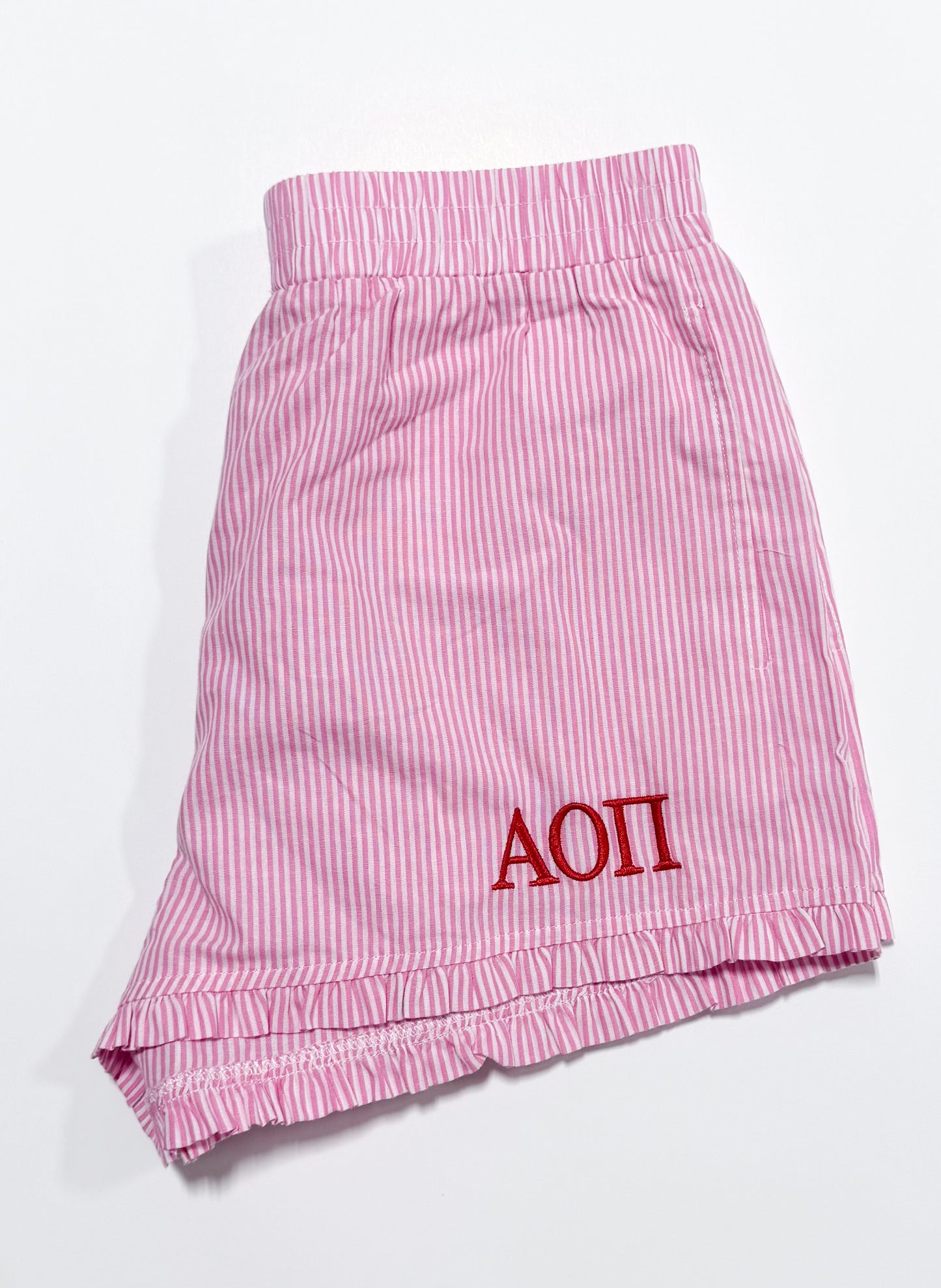 Alpha Omicron Pi Stripe Shorts Pink