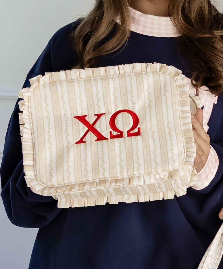 Chi Omega Ruffle Makeup Bag