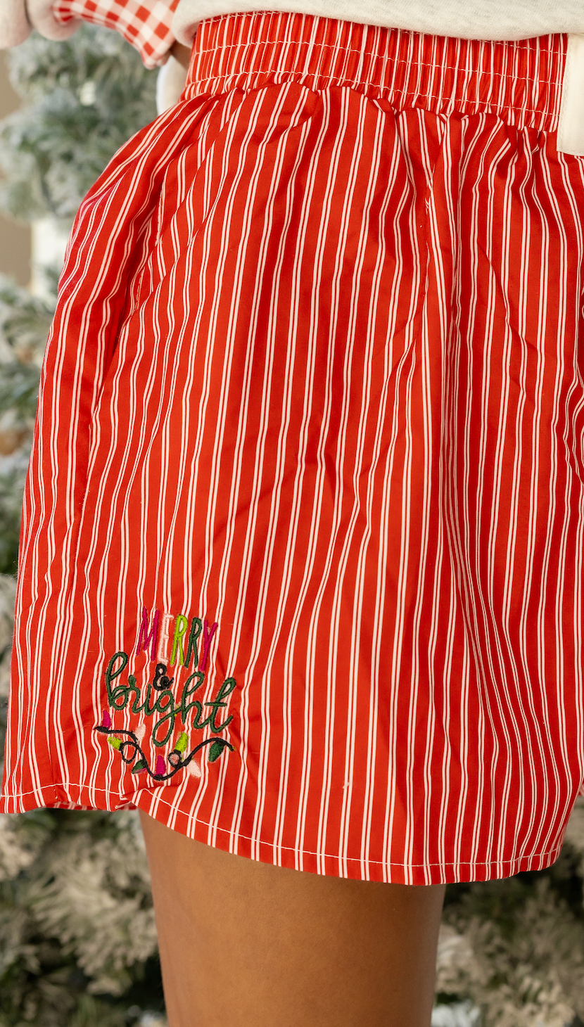Red Stripe Merry & Bright Boxer Shorts