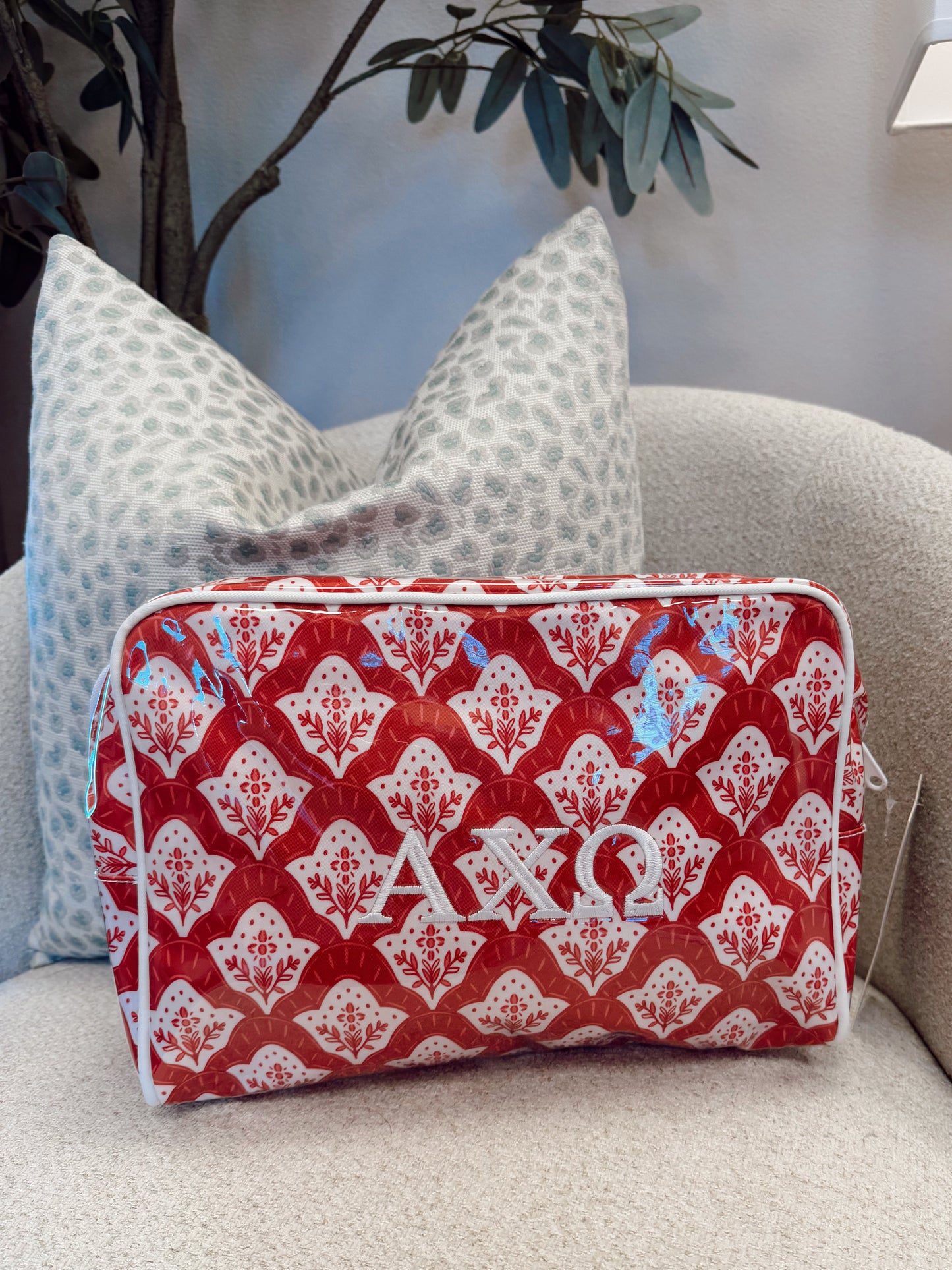 Alpha Chi Omega Clear Coat Makeup Bag Small Font