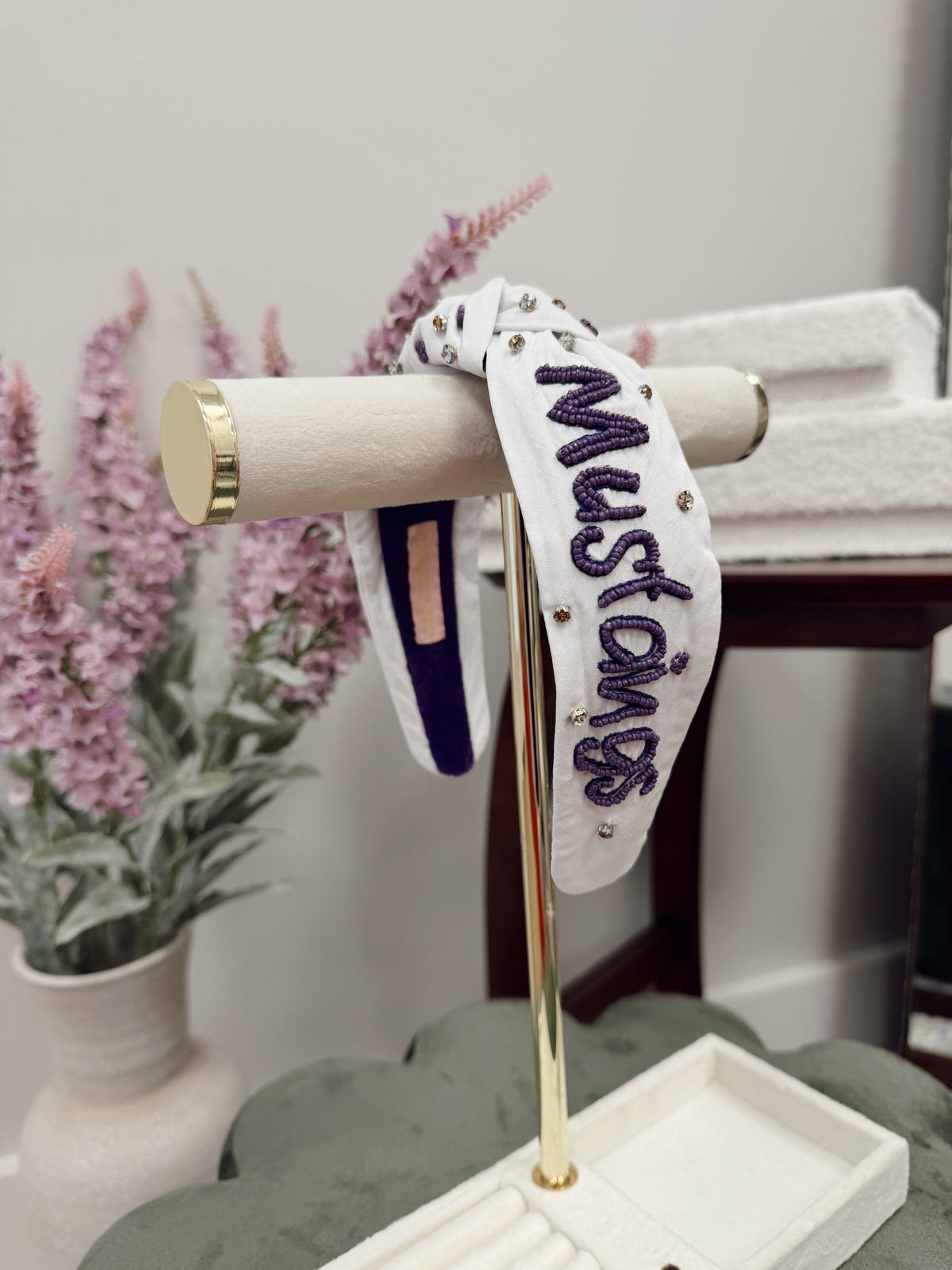 White/Purple CAC Mustangs Headband